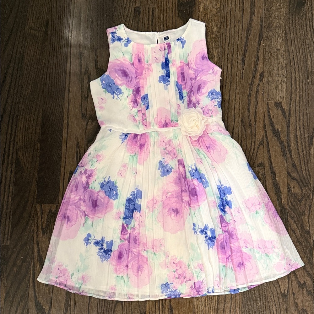 Janie and Jack Floral Dress in Purple and Blue with matching sweater